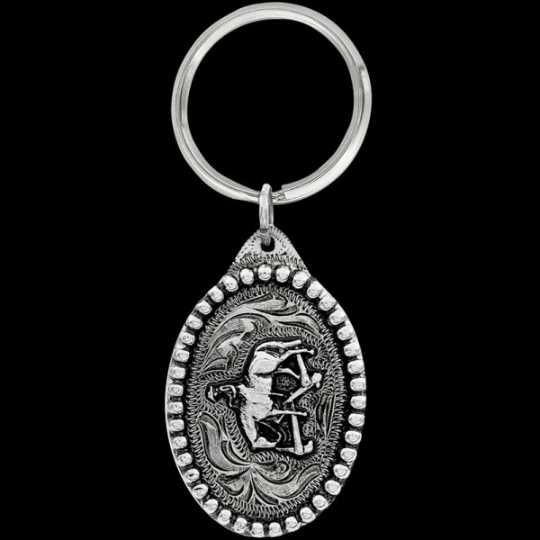 Trail Riding Keychain, Ride the trail with our brand new keychain! This product includes a beaded border, a 3D trail riding figure, and a key ring attachment. Each silver key cha